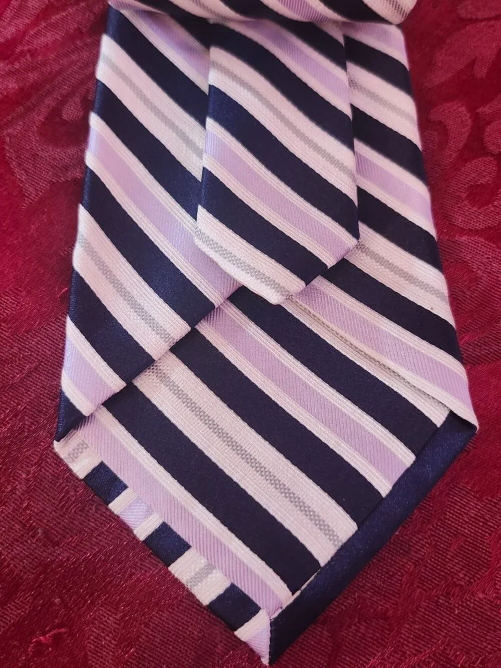 Beau Brummel Soho Pink, White, Black Striped Handmade 100% Silk Repp Tie